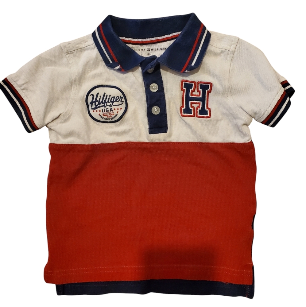 Tommy Hilfiger Red and White Polo Shirt